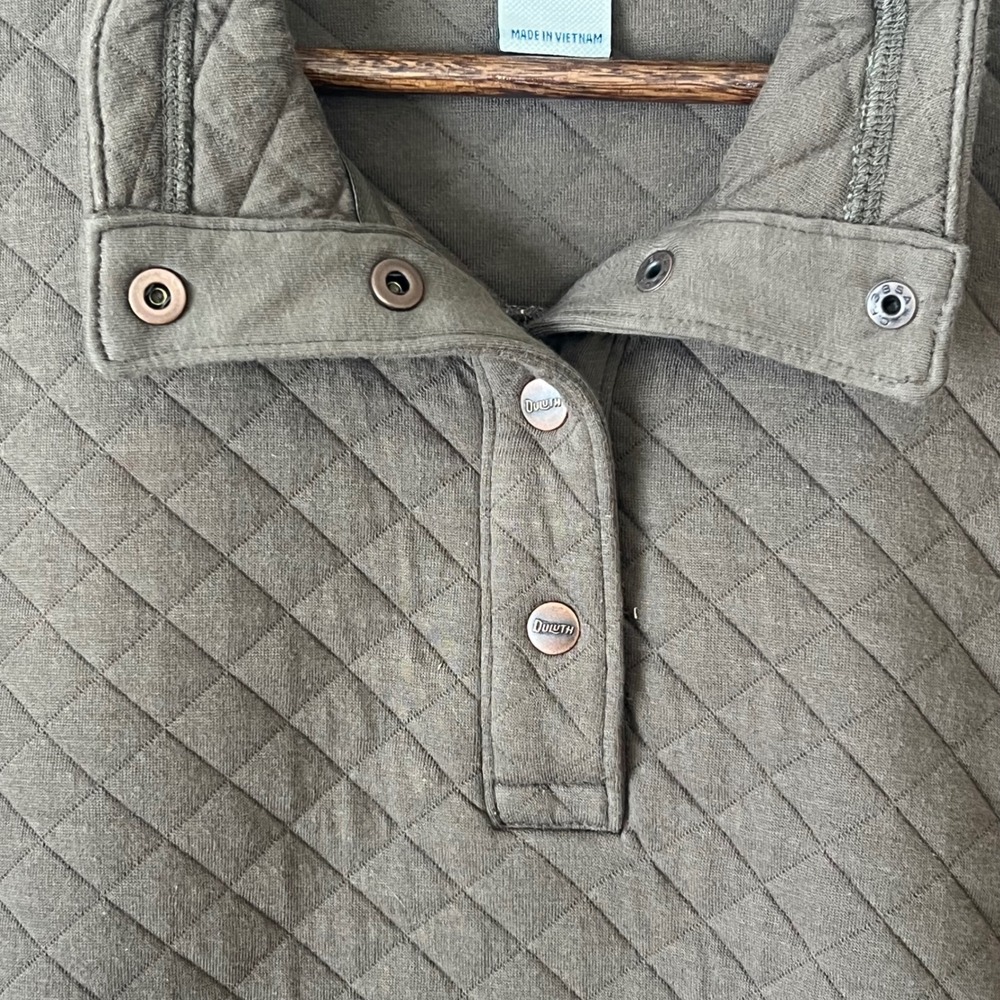 Duluth Trading Co Quilted Fleece Pullover L Brown Snap Neck Pockets Gorpcore - Picture 7 of 14